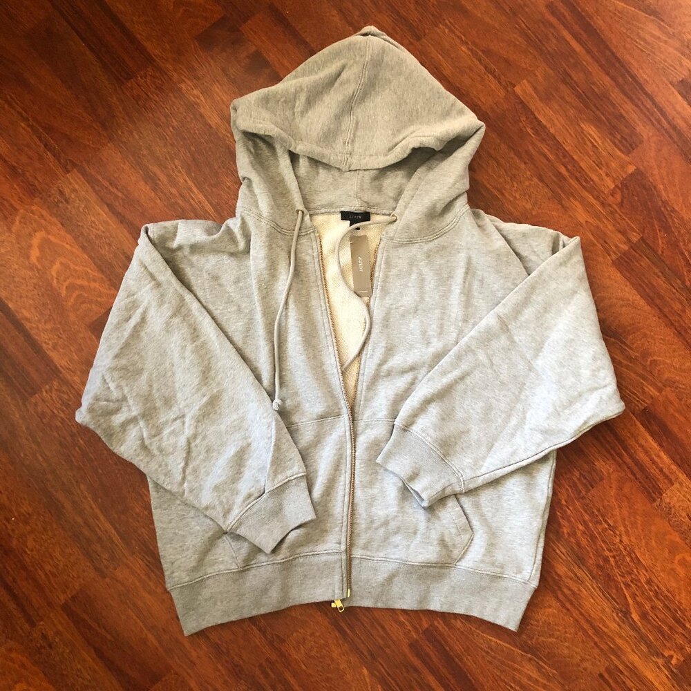 NWT J Crew French Terry Hoodie Jacket NEW Gray Grey Size S Small